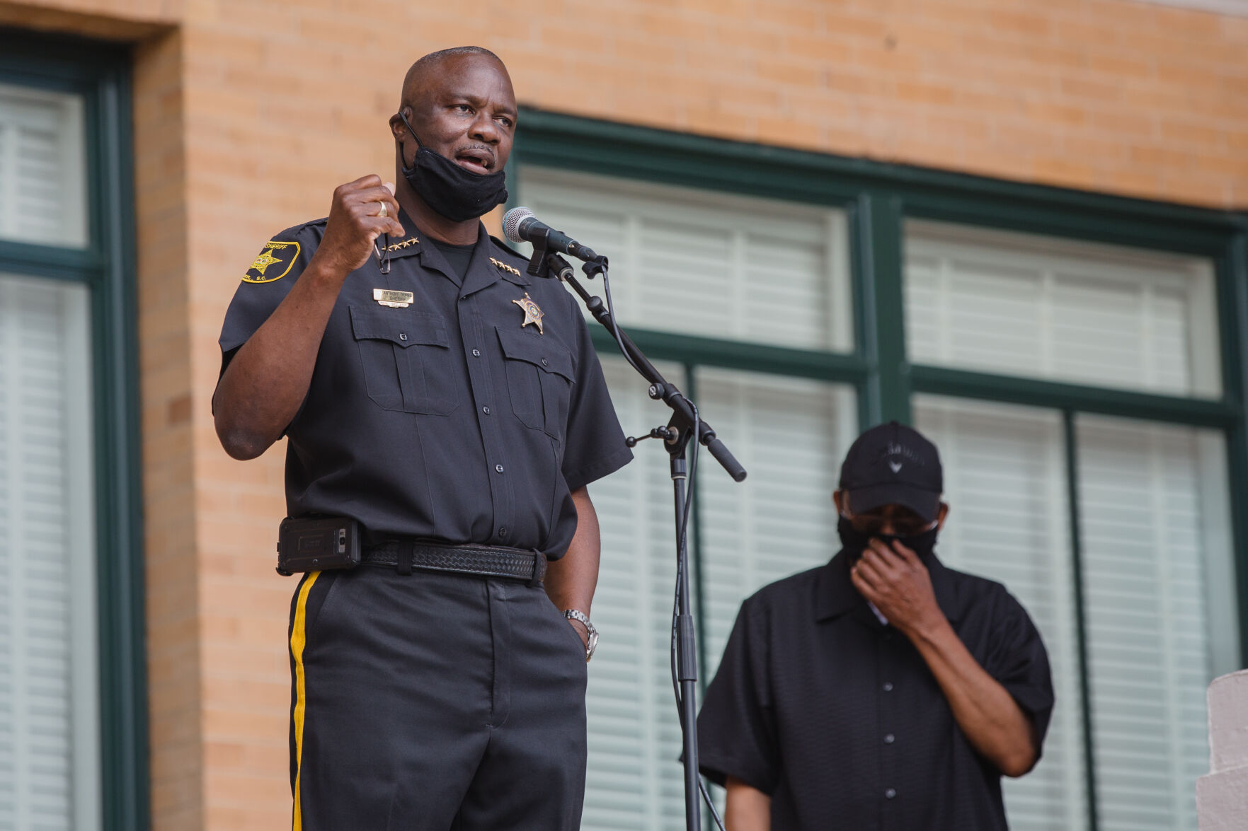 Sumter Sheriff Anthony Dennis speaks during George Floyd killing protest